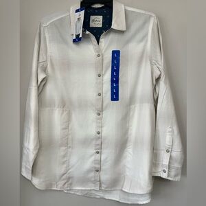 NWT Jach’s Girlfriend Flannel Shirt Size Large White Pockets Neutral White